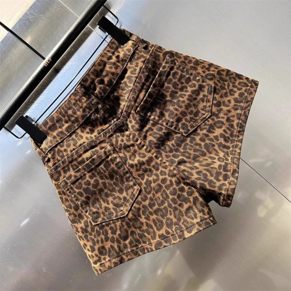 Leopard High Waist Denim Shorts