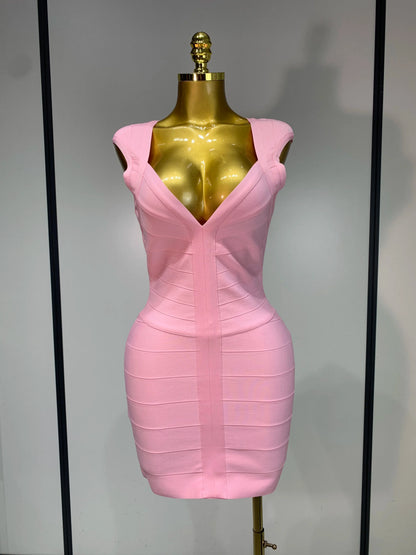 Deep V-neck Bodycon Mini Dress