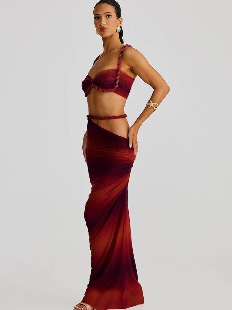 Slim Fit Halter Pleated Skirt Set