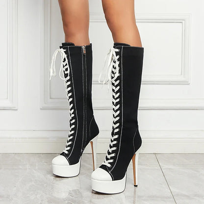 Platform Lace-Up Zipper Knee-High Boots