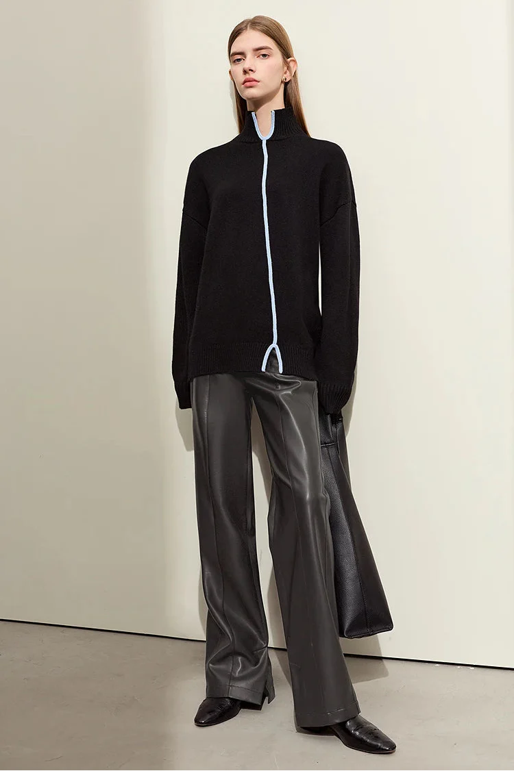 Minimalist Solid Leather Straight Fit Pants