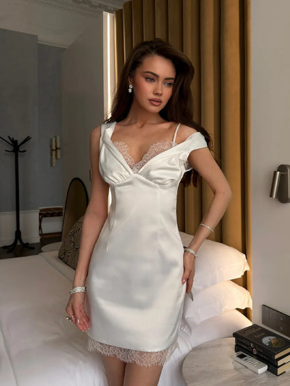 White Lace Patchwork Solid Mini Dress