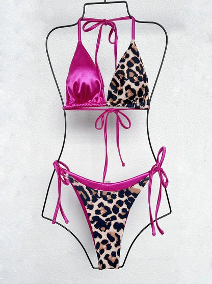 Halter Splicing Leopard Bikini