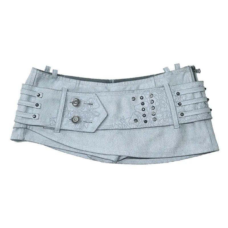 PU Leather Embroidered Belt Shorts