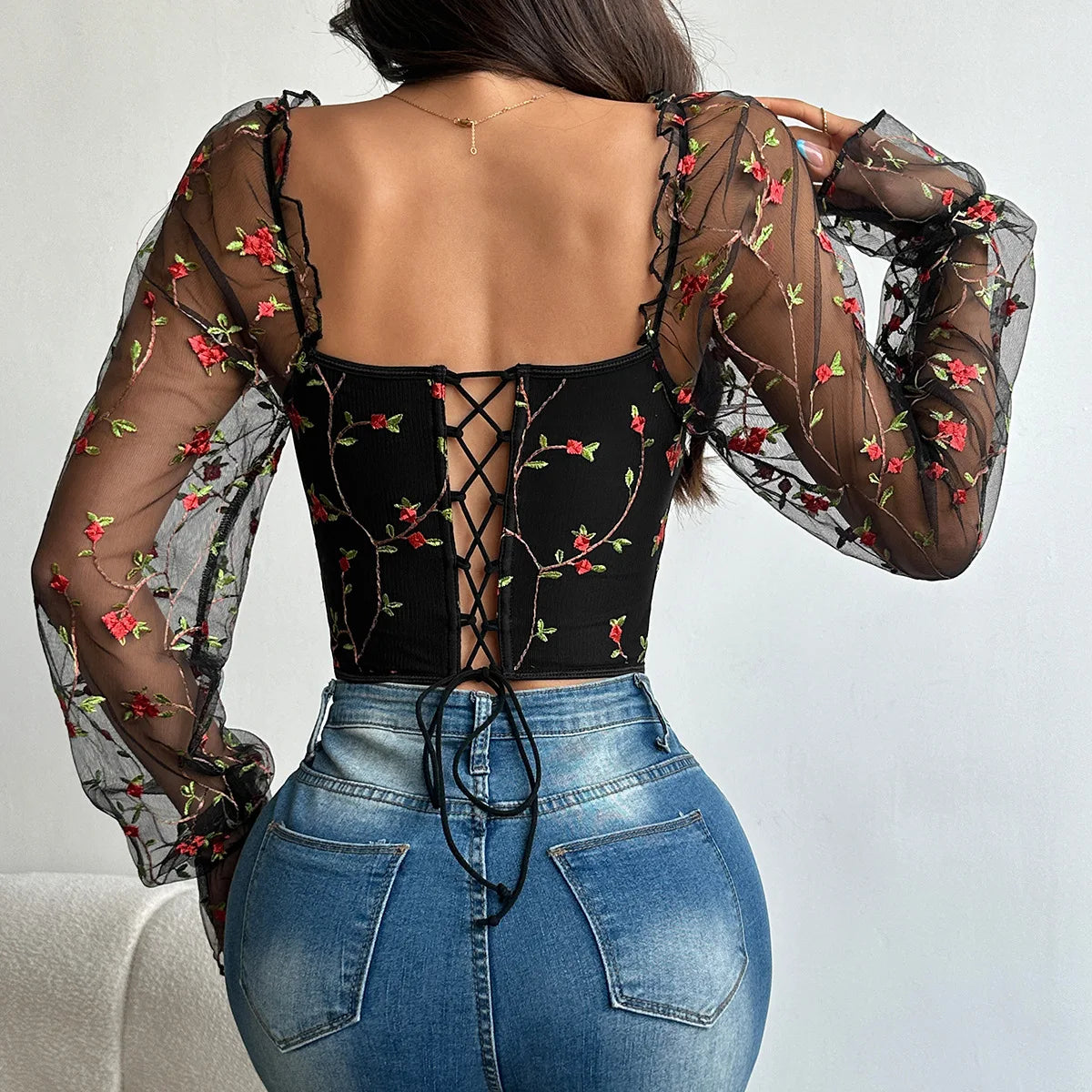 Flower Embroidery Lace Bustier