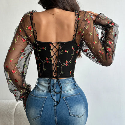 Flower Embroidery Lace Bustier