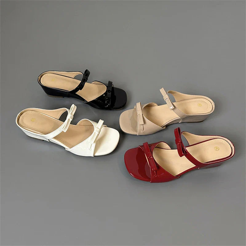 Elegant Butterfly-Knot Square Toe Sandals