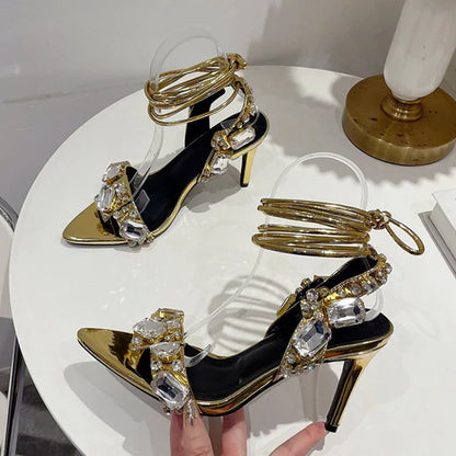 Rhinestone Pointed Toe Strap Pump Sandals
