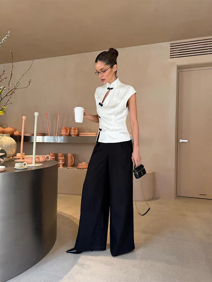 Button Hollow Out Solid Top