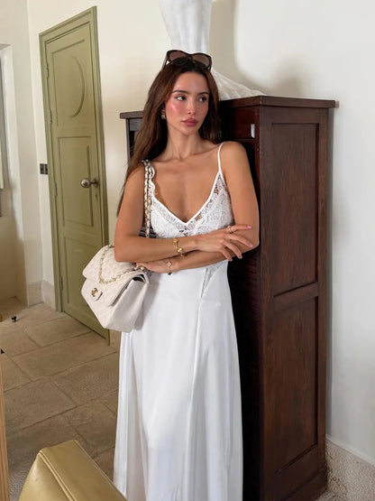 Lace Patchwork V-Neck Maxi Dress