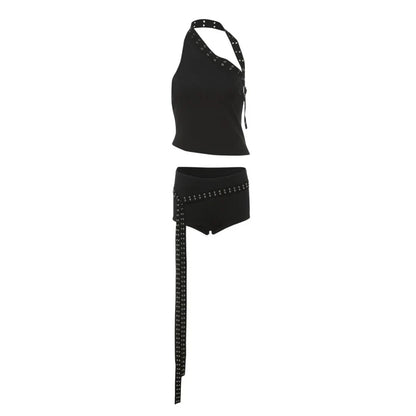 Inclined Collar Crop Top Shorts Set