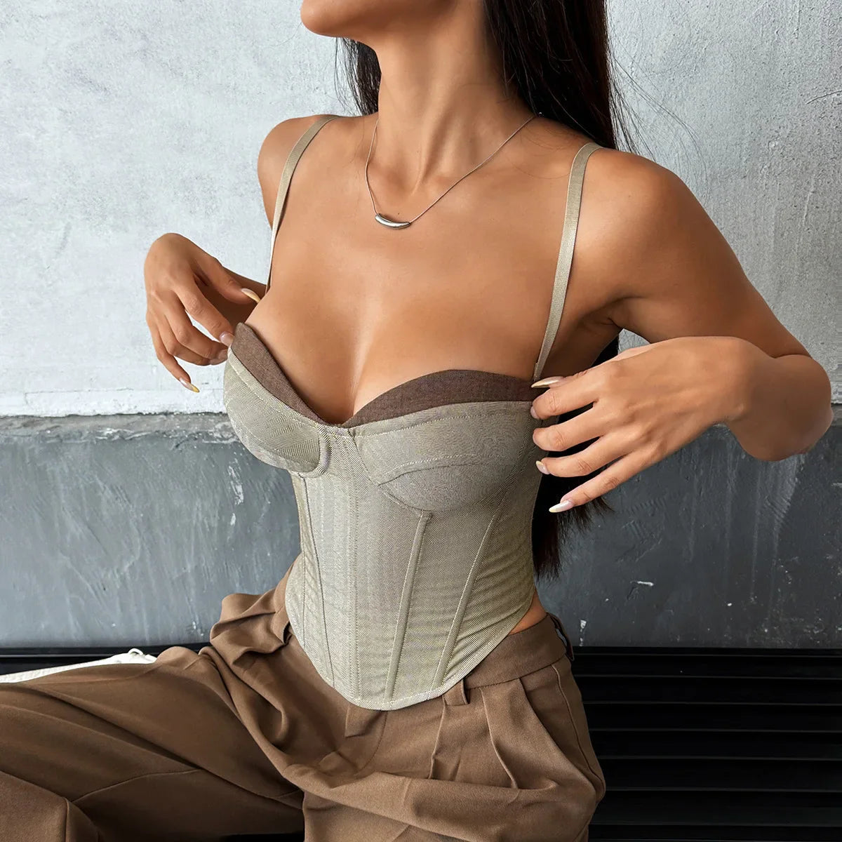 Fashion Retro Splicing Bustier