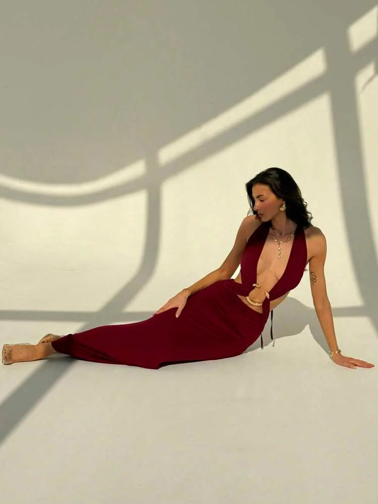 Deep Plunge Cutout Maxi Dress