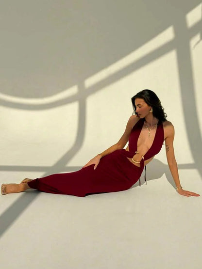 Deep Plunge Cutout Maxi Dress