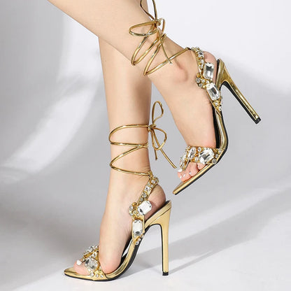 Rhinestone Pointed Toe Strap Pump Sandals