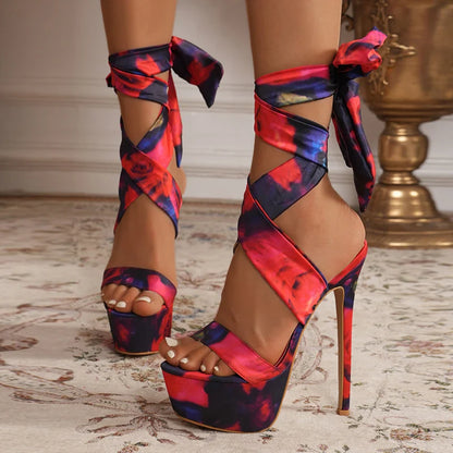 Lace-Up Super High Heels Platform Sandals
