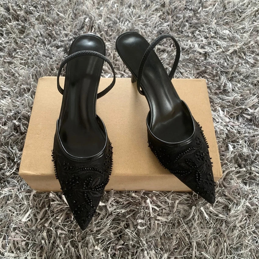 Sequin Embroidered Mesh Slingback Pump Shoes