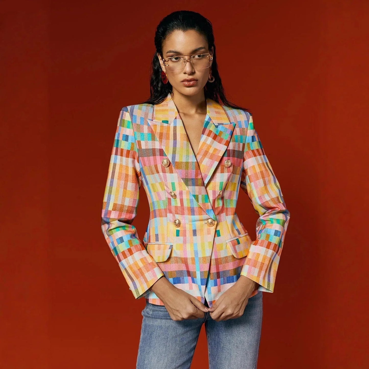 Multicolor Plaid Tailored Blazer