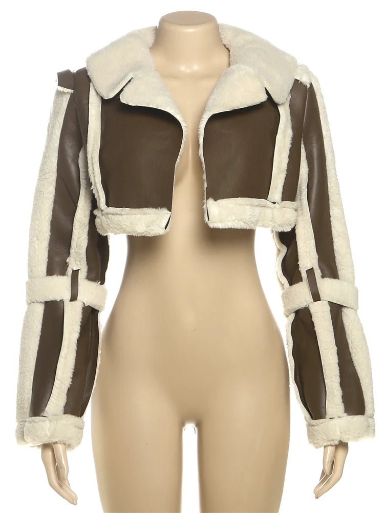 Textured Patchwork Faux Fur Jacket