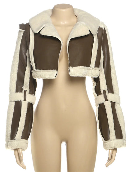 Textured Patchwork Faux Fur Jacket