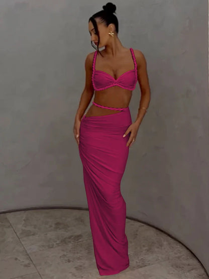 Slim Fit Halter Pleated Skirt Set