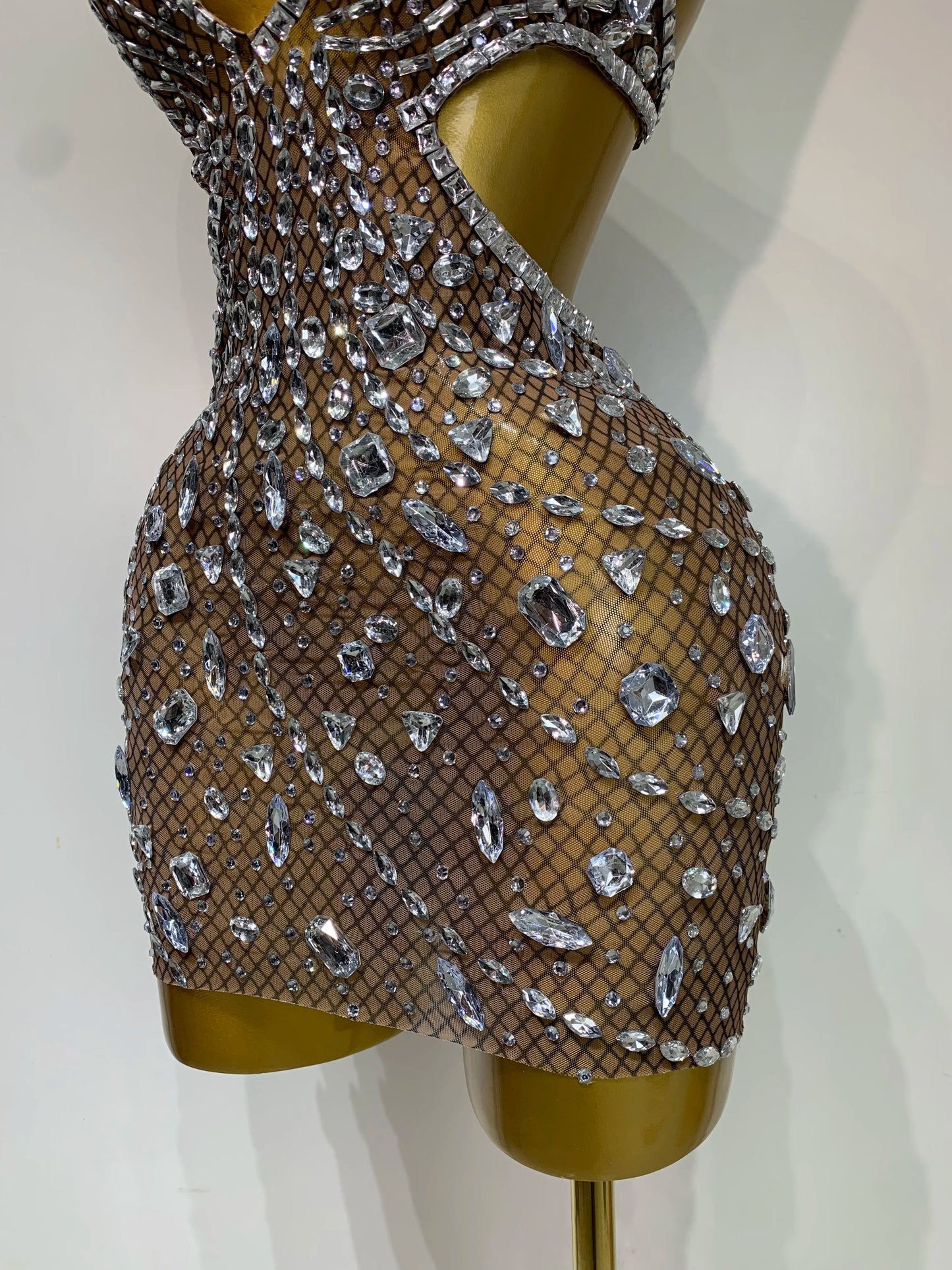 Rhinestone Cut-Out Backless Mini Dress