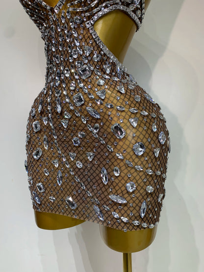 Rhinestone Cut-Out Backless Mini Dress