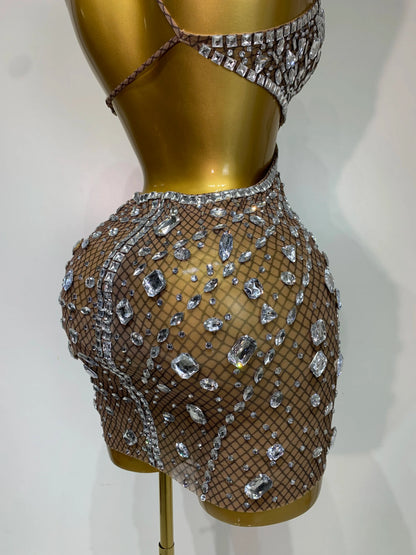 Rhinestone Cut-Out Backless Mini Dress