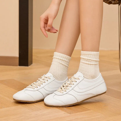 Solid Genuine Leather Lace-up Sneakers