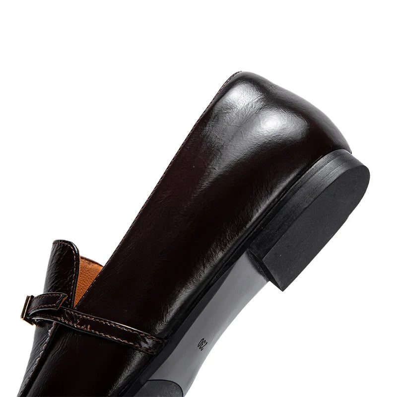 Square-Toe Leather Slip-On Loafers