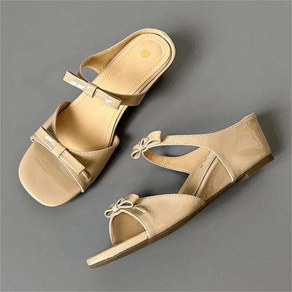 Elegant Butterfly-Knot Square Toe Sandals