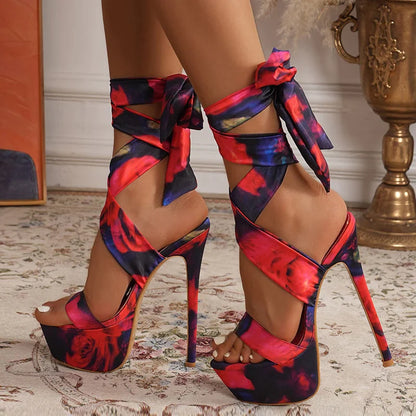 Lace-Up Super High Heels Platform Sandals