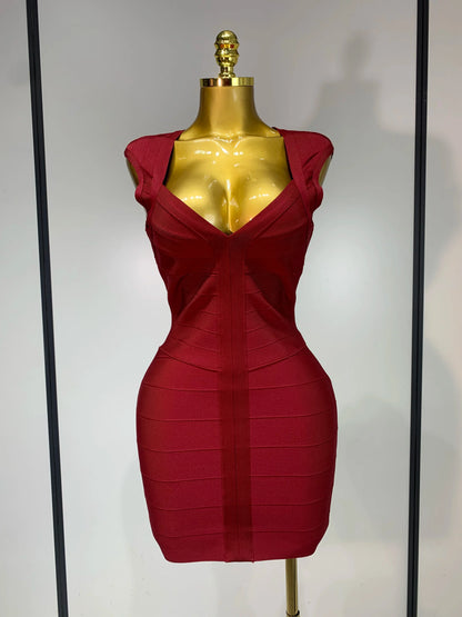 Deep V-neck Bodycon Mini Dress