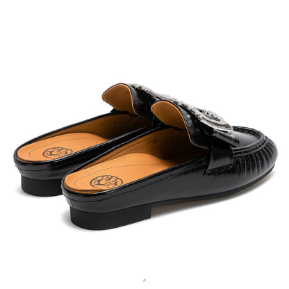 Square Appliques Leather Mules Shoes