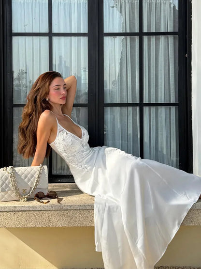 Lace Patchwork V-Neck Maxi Dress