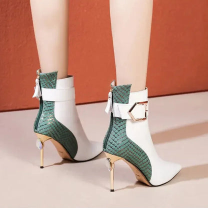 Patchwork Pointed Toe Ankle Boots
