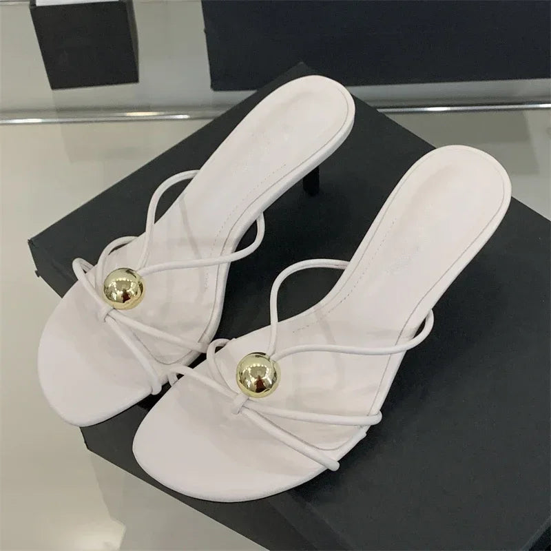 Metal Decoration Thin Heels Sandals