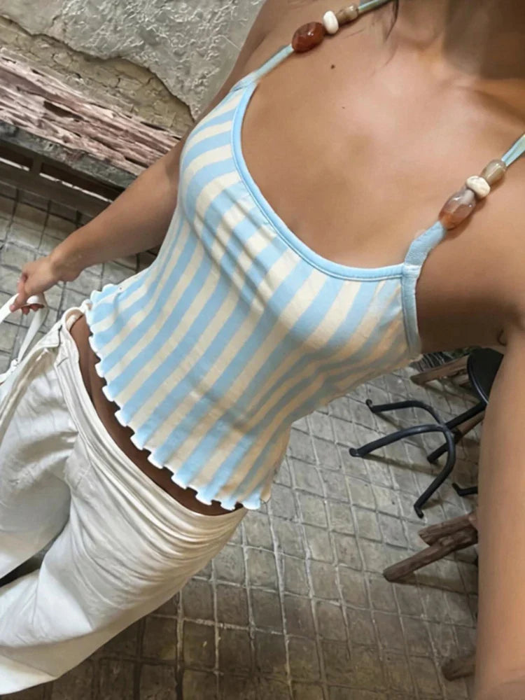 Sky Blue White Stripes Tank Top