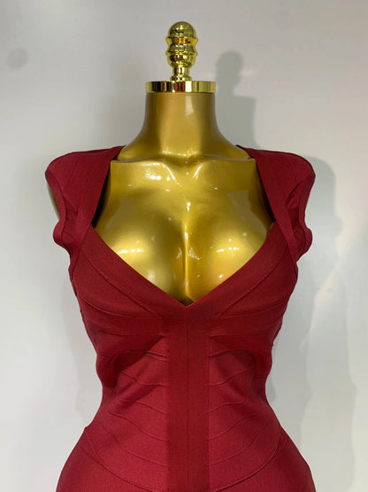 Deep V-neck Bodycon Mini Dress