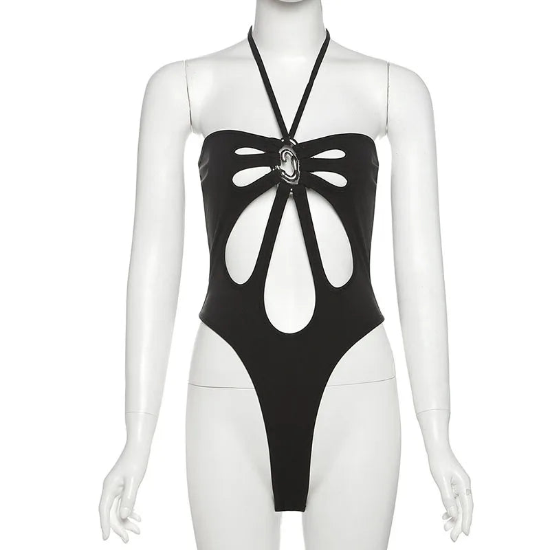 Hollow Out Halter Neck Bodysuit