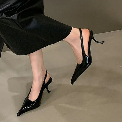 Patent Leather Pointed-Toe Slingback Shoes