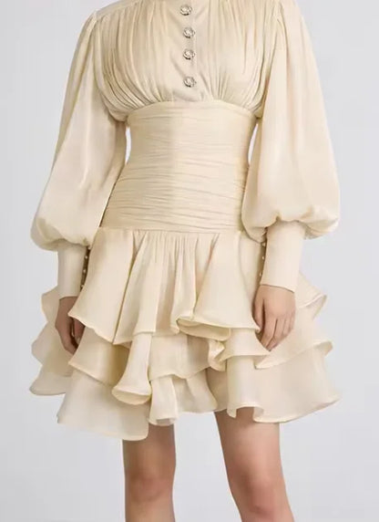 Elegant Solid Ruffles Mini Dress