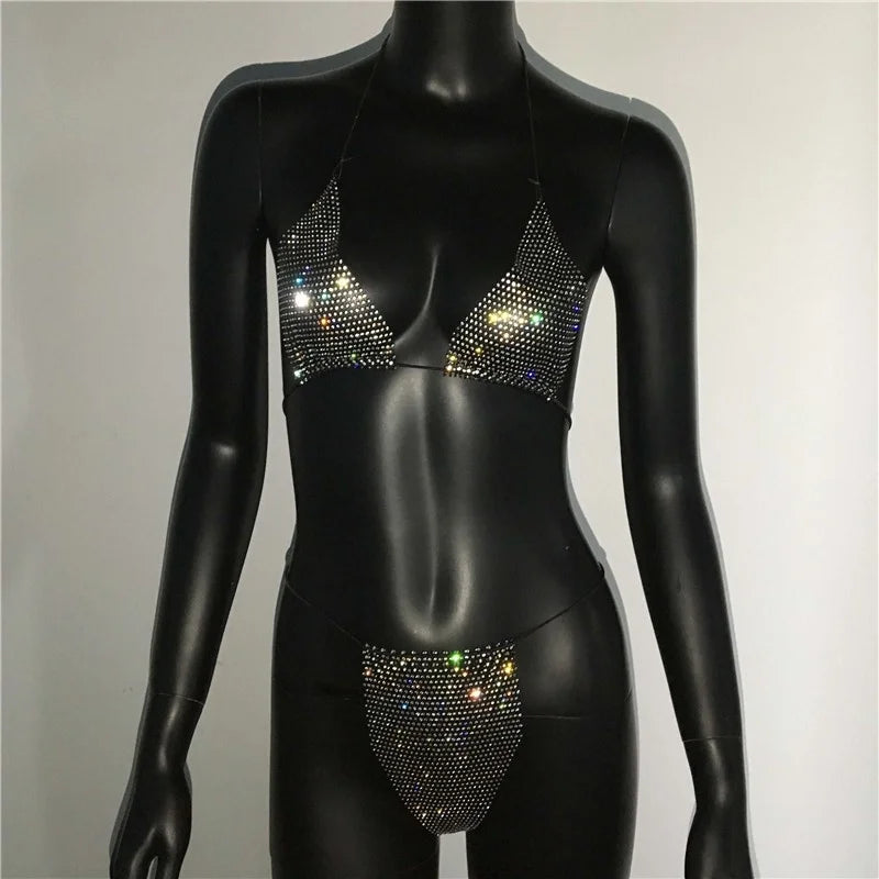 Sparkling Rhinestone Sheer Two Piece