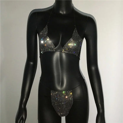 Sparkling Rhinestone Sheer Two Piece