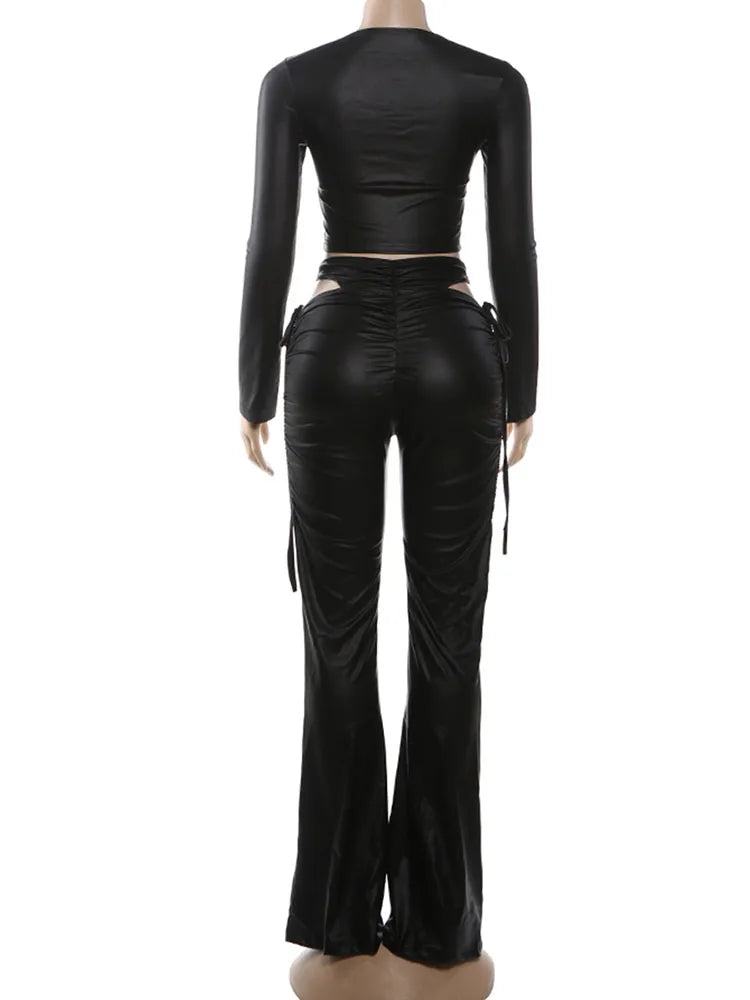 Black Hollow Shirring Pants Set
