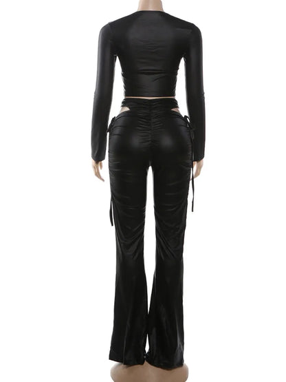 Black Hollow Shirring Pants Set