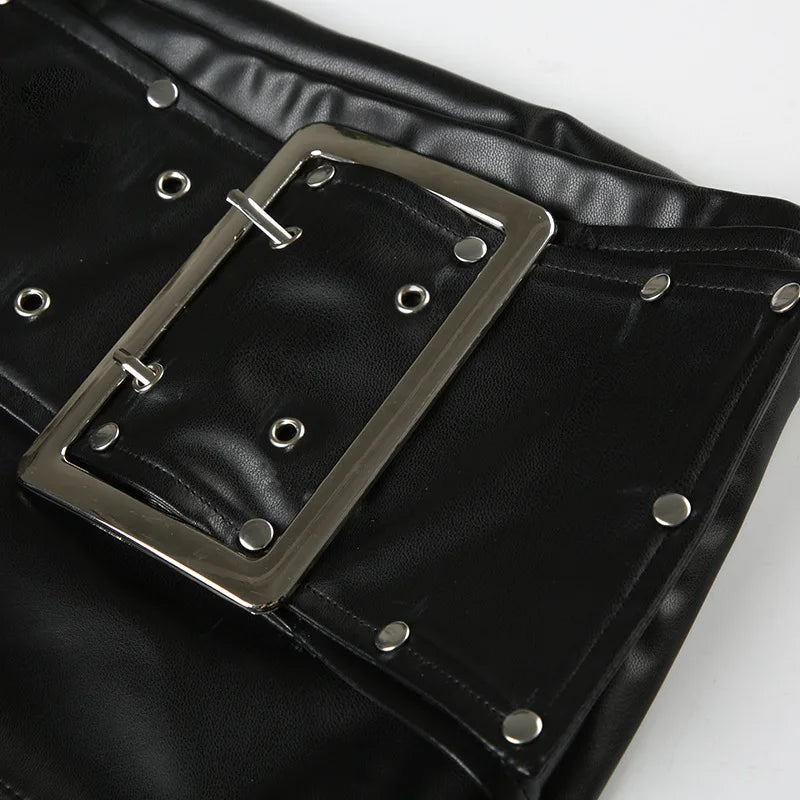 Sexy Rivet Buckle Belt Leather Shorts