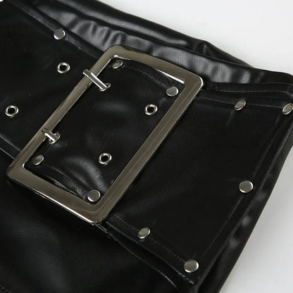 Sexy Rivet Buckle Belt Leather Shorts