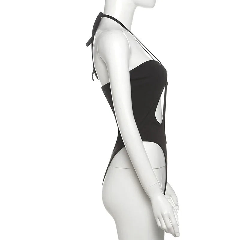 Hollow Out Halter Neck Bodysuit