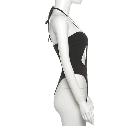 Hollow Out Halter Neck Bodysuit
